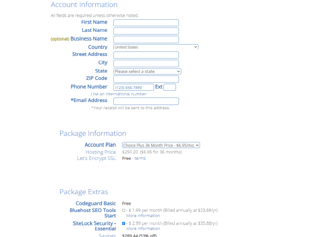 bluehost-account-information