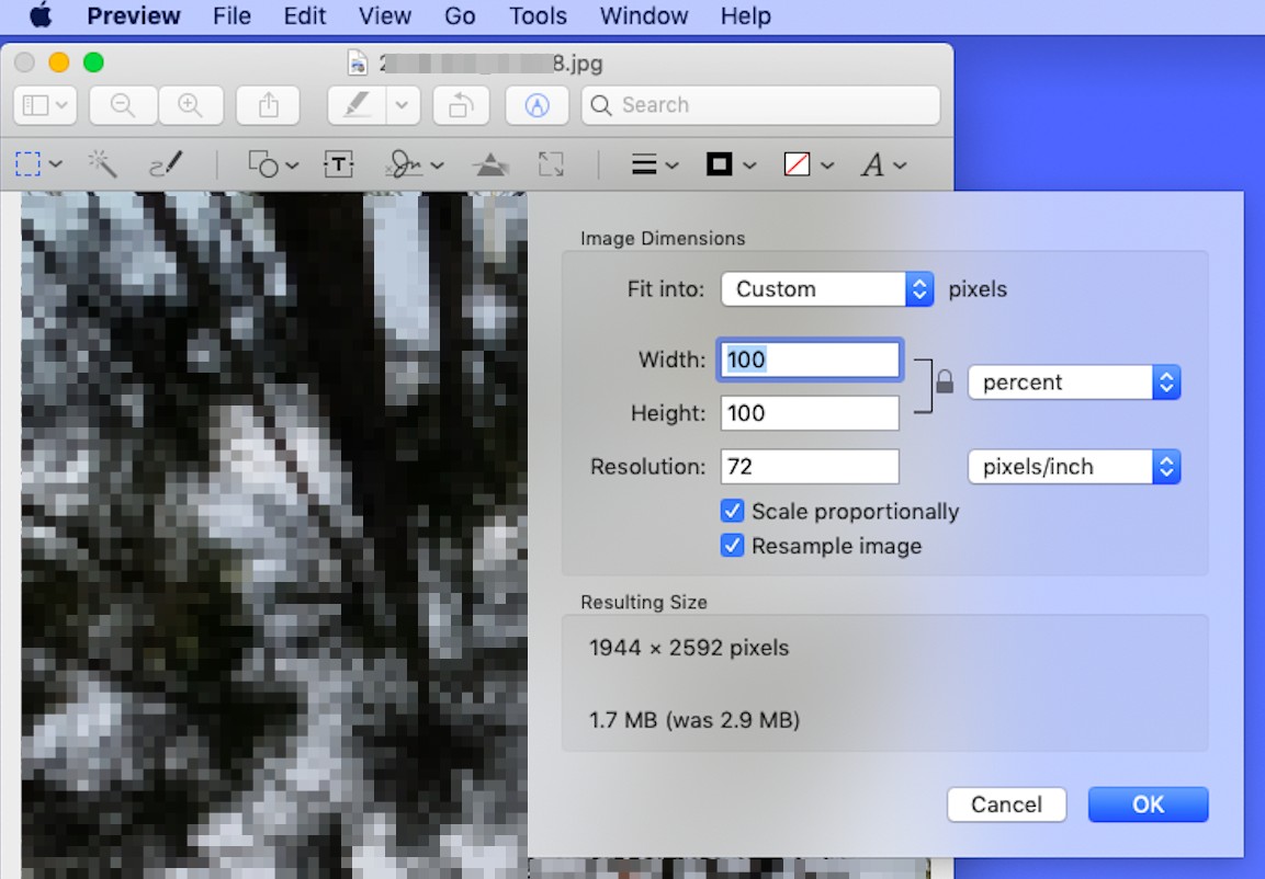 how to change size of image on mac