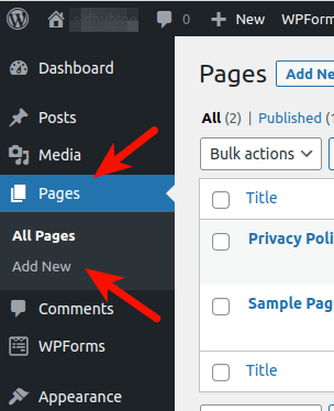 wordpress-add-new-page-option