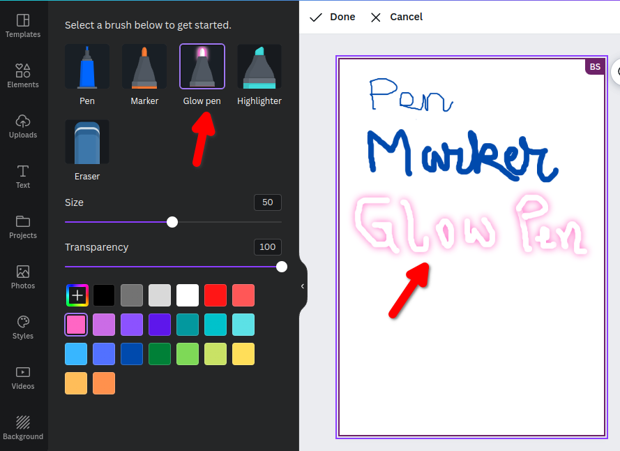 using-canva-draw-tool-glow-pen