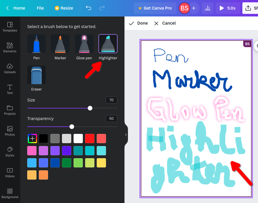using-canva-draw-tool-highlighter