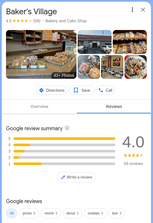 Screenshot of google reviews